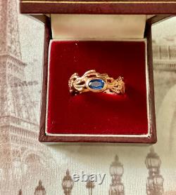 Ancienne Bague Or Rose Argent Massif Saphir Bleu Véritable Monture Ouvragée