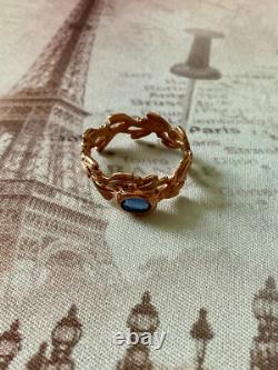 Ancienne Bague Or Rose Argent Massif Saphir Bleu Véritable Monture Ouvragée