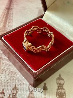 Ancienne Bague Or Rose Argent Massif Saphir Bleu Véritable Monture Ouvragée