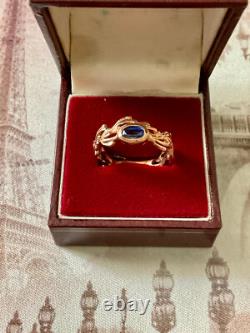 Ancienne Bague Or Rose Argent Massif Saphir Bleu Véritable Monture Ouvragée