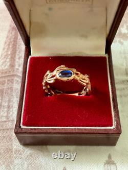 Ancienne Bague Or Rose Argent Massif Saphir Bleu Véritable Monture Ouvragée