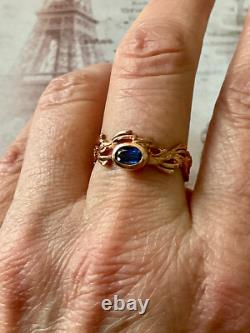 Ancienne Bague Or Rose Argent Massif Saphir Bleu Véritable Monture Ouvragée