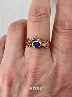 Ancienne Bague Or Rose Argent Massif Saphir Bleu Véritable Monture Ouvragée