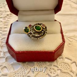 Ancienne Bague Peridot Grenat Argent Massif Design Moderniste Taille 53
