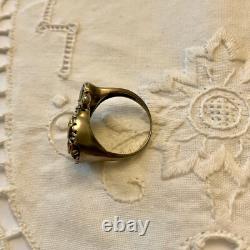 Ancienne Bague Peridot Grenat Argent Massif Design Moderniste Taille 53