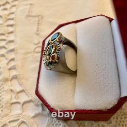 Ancienne Bague Peridot Grenat Argent Massif Design Moderniste Taille 53