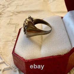 Ancienne Bague Peridot Grenat Argent Massif Design Moderniste Taille 53