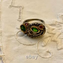 Ancienne Bague Peridot Grenat Argent Massif Design Moderniste Taille 53