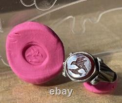 Ancienne Bague Romaine, Argent, I-II ap JC, Cornaline, Intaille Aigle et Poisson