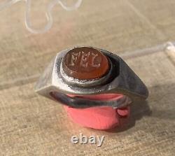 Ancienne Bague Romaine, Argent, Ier av- III ap JC, Cornaline +Intaille FEL