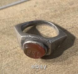 Ancienne Bague Romaine, Argent, Ier av- III ap JC, Cornaline +Intaille FEL