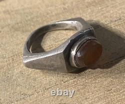 Ancienne Bague Romaine, Argent, Ier av- III ap JC, Cornaline +Intaille FEL