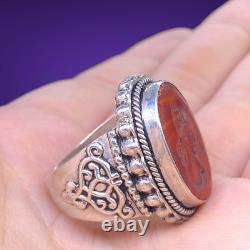 Ancienne Bague Romaine En Argent Massif Agate En Taille-douce
