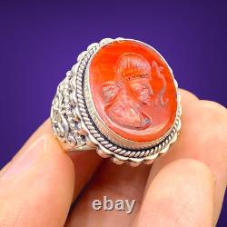 Ancienne Bague Romaine En Argent Massif Agate En Taille-douce