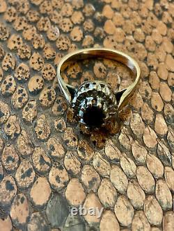 Ancienne Bague Saphirs Diamants Naturels Argent Massif/or 9 Carats Taille 51