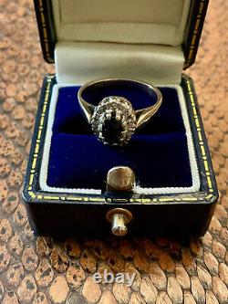 Ancienne Bague Saphirs Diamants Naturels Argent Massif/or 9 Carats Taille 51