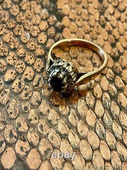 Ancienne Bague Saphirs Diamants Naturels Argent Massif/or 9 Carats Taille 51