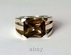 Ancienne Bague Signé Arthus Bertrand Quartz Fumé Sur Argent Massif 925