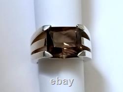 Ancienne Bague Signé Arthus Bertrand Quartz Fumé Sur Argent Massif 925