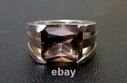 Ancienne Bague Signé Arthus Bertrand Quartz Fumé Sur Argent Massif 925