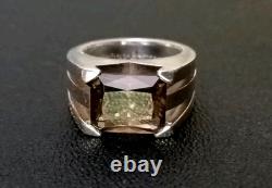 Ancienne Bague Signé Arthus Bertrand Quartz Fumé Sur Argent Massif 925