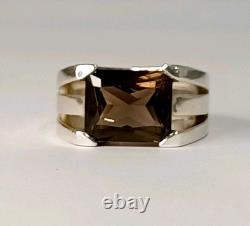 Ancienne Bague Signé Arthus Bertrand Quartz Fumé Sur Argent Massif 925