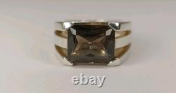Ancienne Bague Signé Arthus Bertrand Quartz Fumé Sur Argent Massif 925