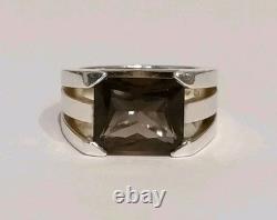 Ancienne Bague Signé Arthus Bertrand Quartz Fumé Sur Argent Massif 925