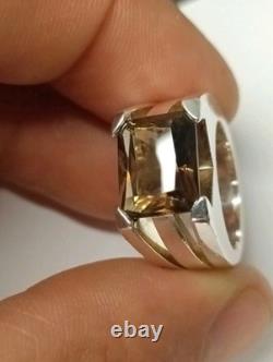 Ancienne Bague Signé Arthus Bertrand Quartz Fumé Sur Argent Massif 925