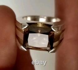 Ancienne Bague Signé Arthus Bertrand Quartz Fumé Sur Argent Massif 925