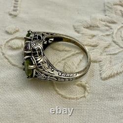 Ancienne Bague Trilogie Argent Massif Ouvragé Améthyste Et Péridot