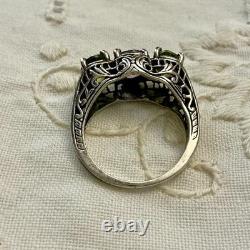 Ancienne Bague Trilogie Argent Massif Ouvragé Améthyste Et Péridot