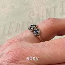 Ancienne Bague Trilogie Saphir Perle Fine Et Argent Massif