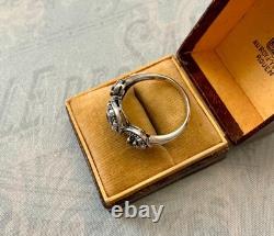 Ancienne Bague Trilogie Saphir Perle Fine Et Argent Massif