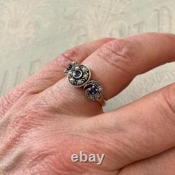 Ancienne Bague Trilogie Saphir Perle Fine Et Argent Massif