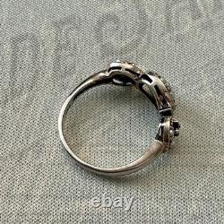 Ancienne Bague Trilogie Saphir Perle Fine Et Argent Massif