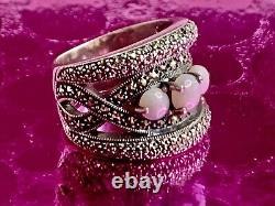 Ancienne Bague argent massif Art Deco opales & marcassites taille 56 (1,8 mm)