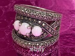 Ancienne Bague argent massif Art Deco opales & marcassites taille 56 (1,8 mm)