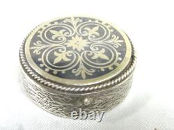 Ancienne Boite A Pilule Mouche Coffret Argent Massif 900 Niellé Silver Box