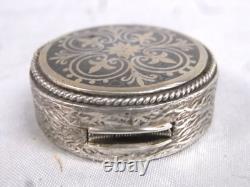 Ancienne Boite A Pilule Mouche Coffret Argent Massif 900 Niellé Silver Box