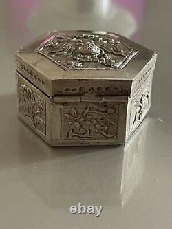 Ancienne Boite Argent Massif Repoussé Chine Dragon Antic Chinese Silver Box