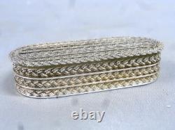 Ancienne Boite Coffret Argent Massif Decor Tressé Silver Box