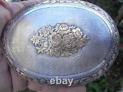 Ancienne Boite Coffret Aumônière Tabatière Or Argent Massif Sanglier Box Silver