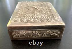 Ancienne Boite Rectangulaire En Argent Massif Et Bois Asie Art Nouveau