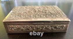 Ancienne Boite Rectangulaire En Argent Massif Et Bois Asie Art Nouveau
