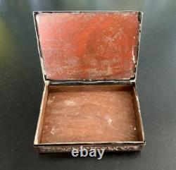 Ancienne Boite Rectangulaire En Argent Massif Et Bois Asie Art Nouveau