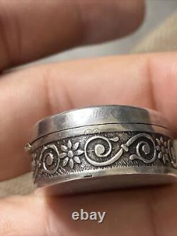 Ancienne Boite / Tabatiere Pilulier En Argent Massif Silver Snuf Box @ 925 @