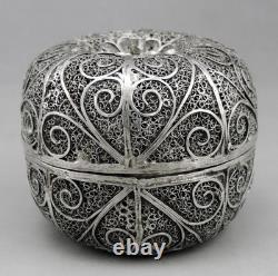 Ancienne Boîte en argent massif Filigrane poinçon Tunisien silver Tunisia 165G