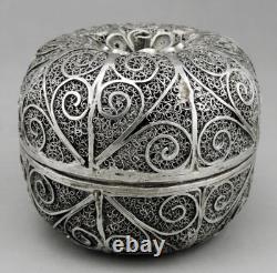 Ancienne Boîte en argent massif Filigrane poinçon Tunisien silver Tunisia 165G