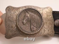 Ancienne Boucle Buckle silver argent massif cheval Boyd Reno USA XXe siècle